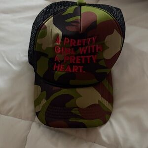 Camouflage Trucker Hat with Red Text